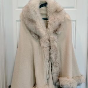 NWT This & That Beige Cape with Faux Fur Trim